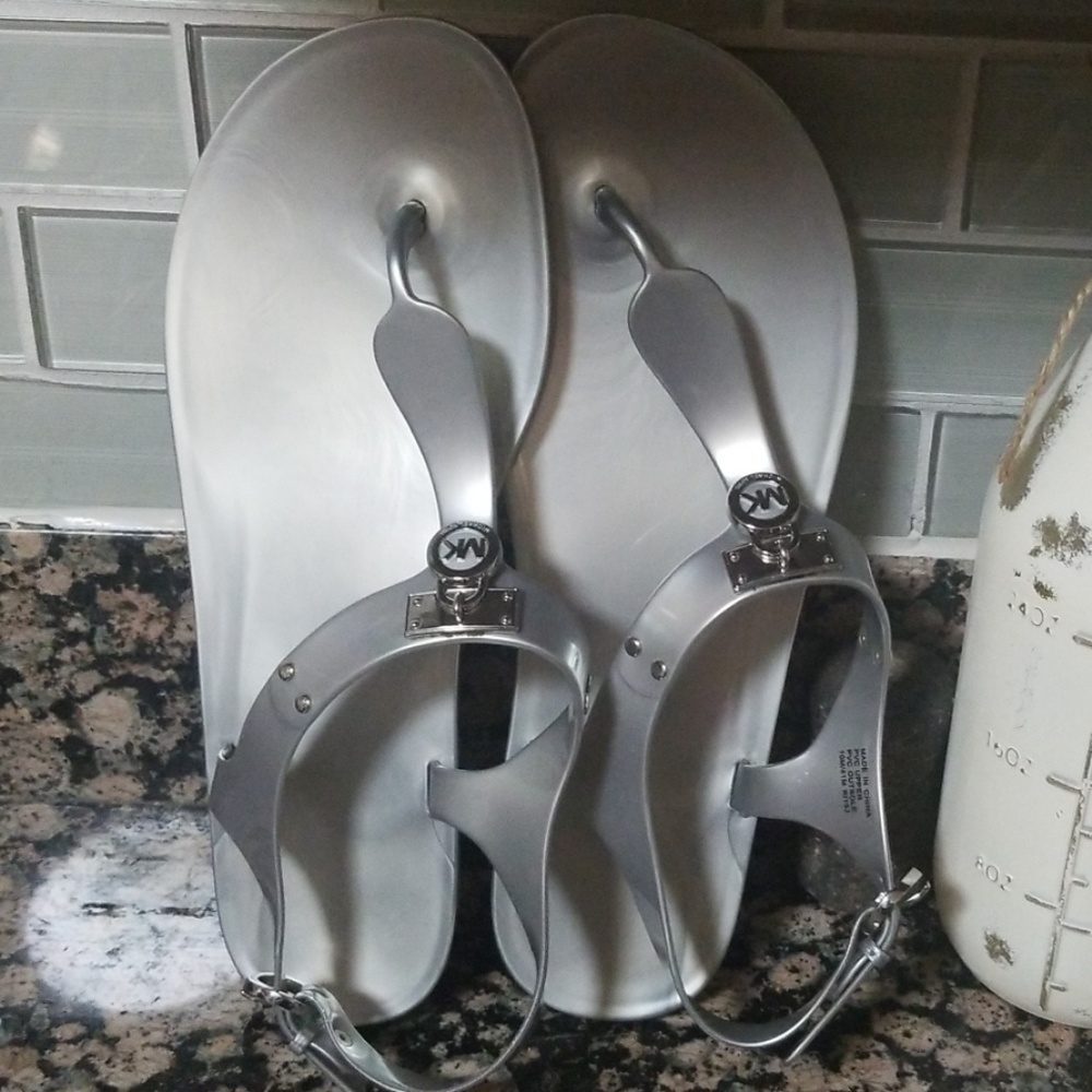 Michael Kors Silver Jelly Metallic Sandal size 10